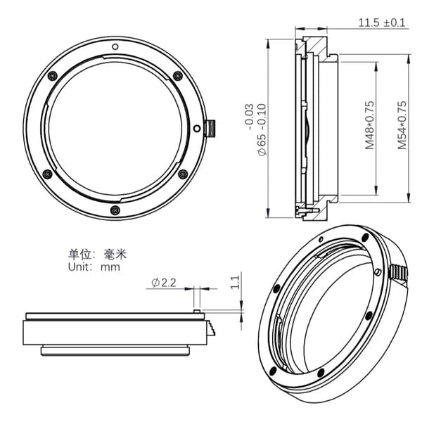ZWO Adaptadores lentes DSLR Canon EOS / EFW 2"
