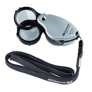 Schweizer Magnifying glass Tech-Line 3X+5X=8X multi folding magnifier with lanyard