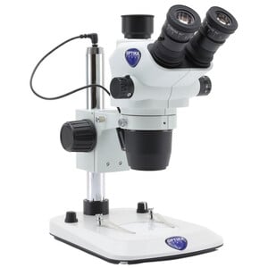Optika Microscopio stereo zoom SZO-4, trino, 6.7-45x, Colonna di sostegno, Luce incidente, Luce trasmessa