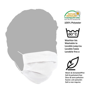 Masketo Face mask polyester white 5 pieces