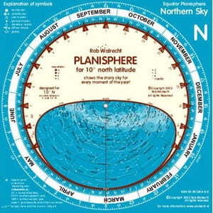 Rob Walrecht Sterrenkaart Planisphere 10°N 25cm