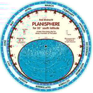 Rob Walrecht Carta Stellare Planisphere 30°S 25cm