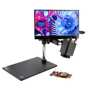Optika Microscope IS-4K2, 1x-18x optical zoom, autofocus, 8 MP, 4K Ultra HD, overhanging stand, 15.6" screen