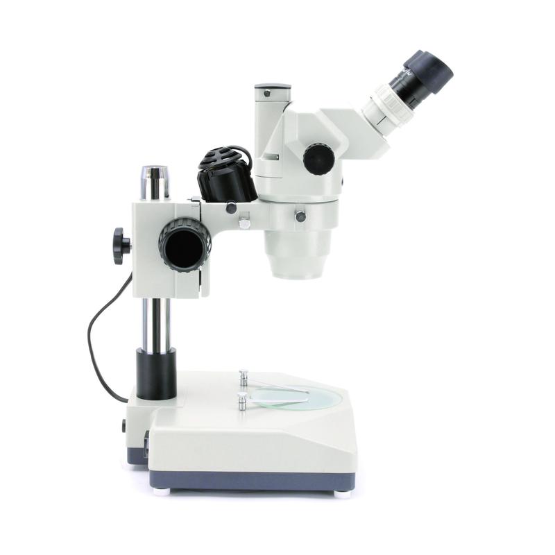 Optika SZR-4 trinocular stereo zoom microscope, simple stand, 1 light source