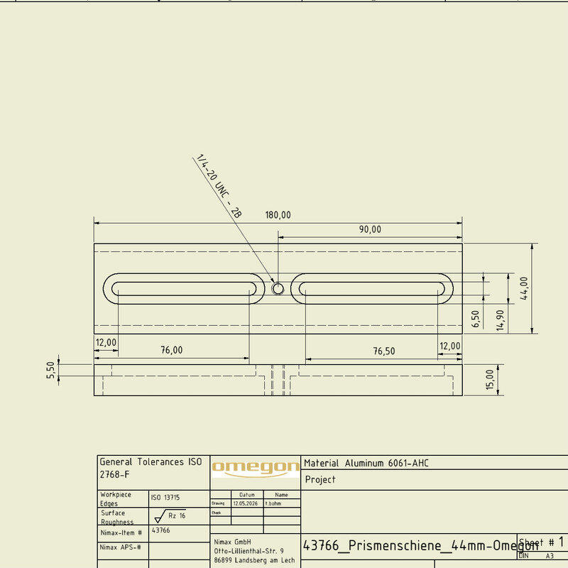 Omegon 180mm prism rail with screw