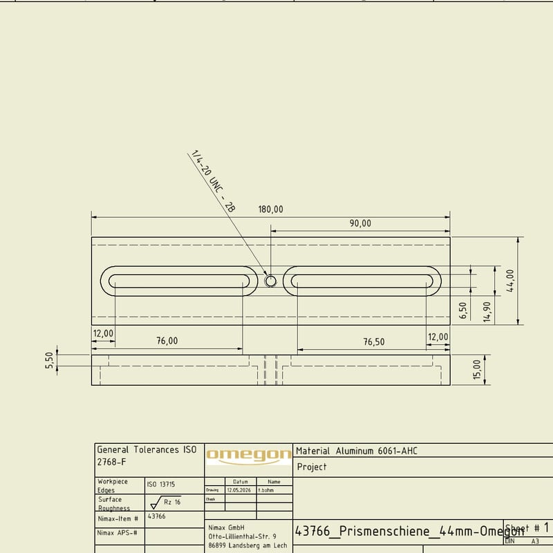 Omegon 180mm zwaluwstaart met schroef