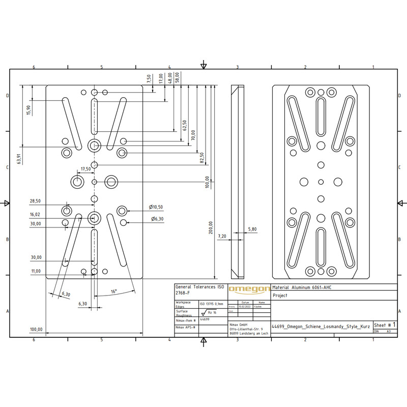 Omegon universal mounting plate Losmandy style (short)