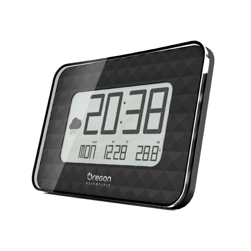 Oregon Scientific Estación meteorológica Radiorreloj de pared GLAZE JUMBO JW 208, negro
