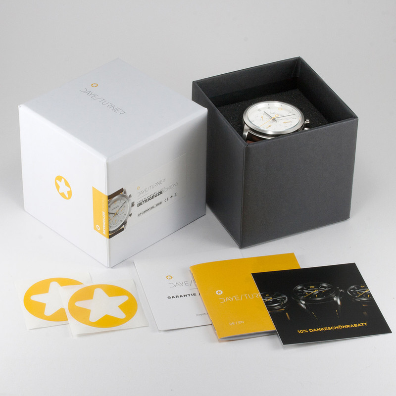 DayeTurner Uur BETEIGEUZE analoge herenhorloge zilver, donkerbruin leer