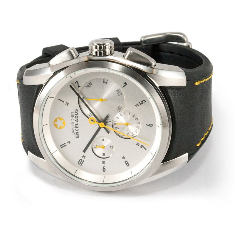 DayeTurner Clock ENCELADUS men's analogue watch, silver - black leather strap