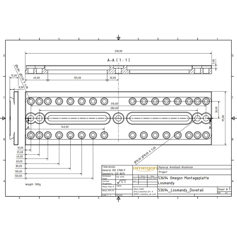 Omegon long mounting rail (Losmandy-Style)