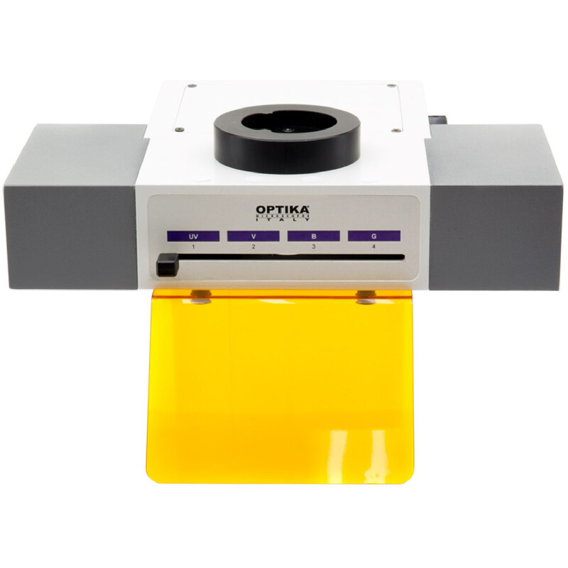 Optika M-1031 fluorescence microscopy attachment, 4-position, LED, blue, green filter (FITC & TRITC)