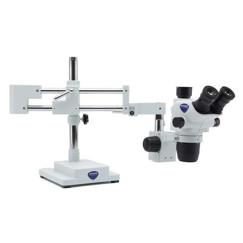 Optika Stereo zoom microscope SZO-10,  trino, 6.7-45x, überhängend, 2-Arm, ohne Beleuchtung