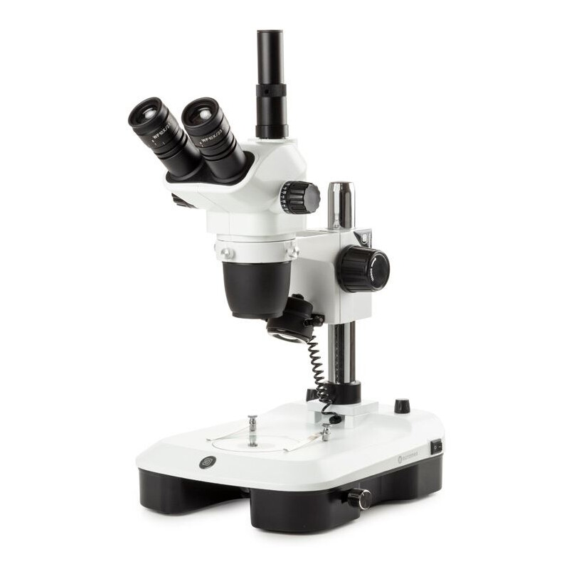 Euromex Stereo zoom microscope NZ.1903-M, 6.7-45x, Säule,  Auf-u. Durchlicht, trino, Spiegel f. Dunkelfeld, Embryologie