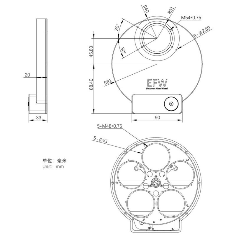 ZWO Filterrad EFW 5x2"
