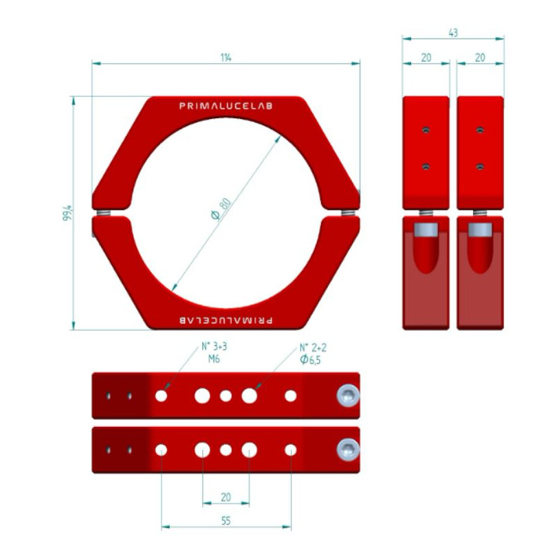 PrimaLuceLab Tube clamps PLUS 80mm