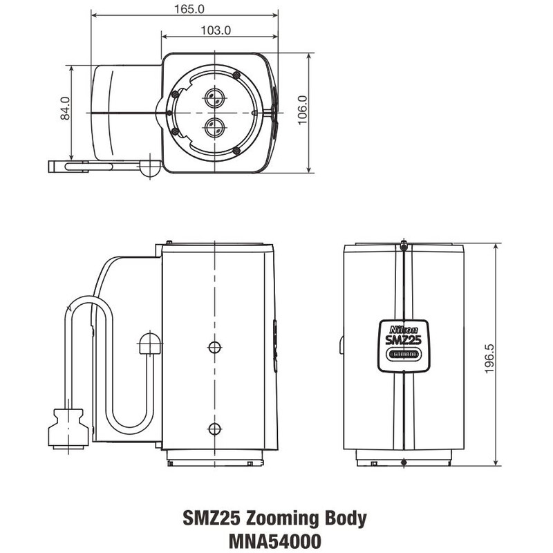 Nikon SMZ25, motorized, parallel optics, Achromat, Zoom Head, bino, 6.3-157.5x, click stop, ratio 25:1, 15°