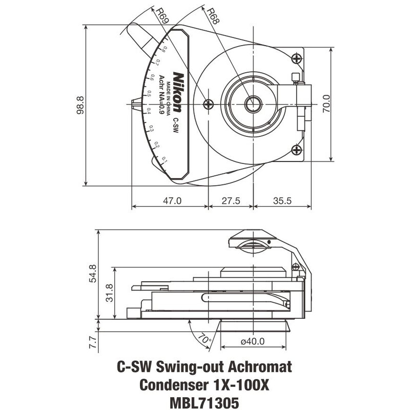 Nikon C-SW Achromat uitzwenkbare condensor 1-100X