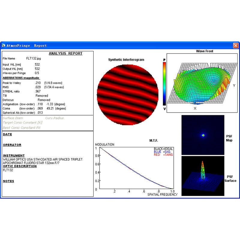 William Optics Apochromatic refractor AP 132/925 Fluorostar Blue OTA
