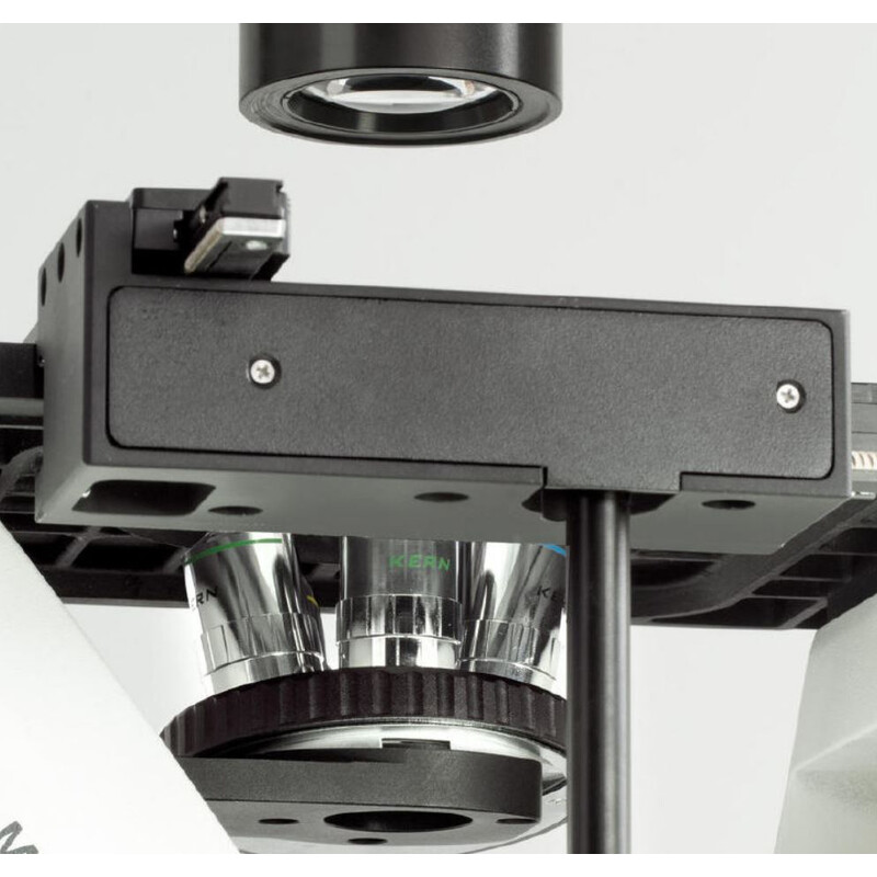 Kern Inverted microscope Trino, 100W HBO EPI-FL (B/G), Inf Plan 10/20/40/20PH, WF10x22, 30W Hal, OCM 165