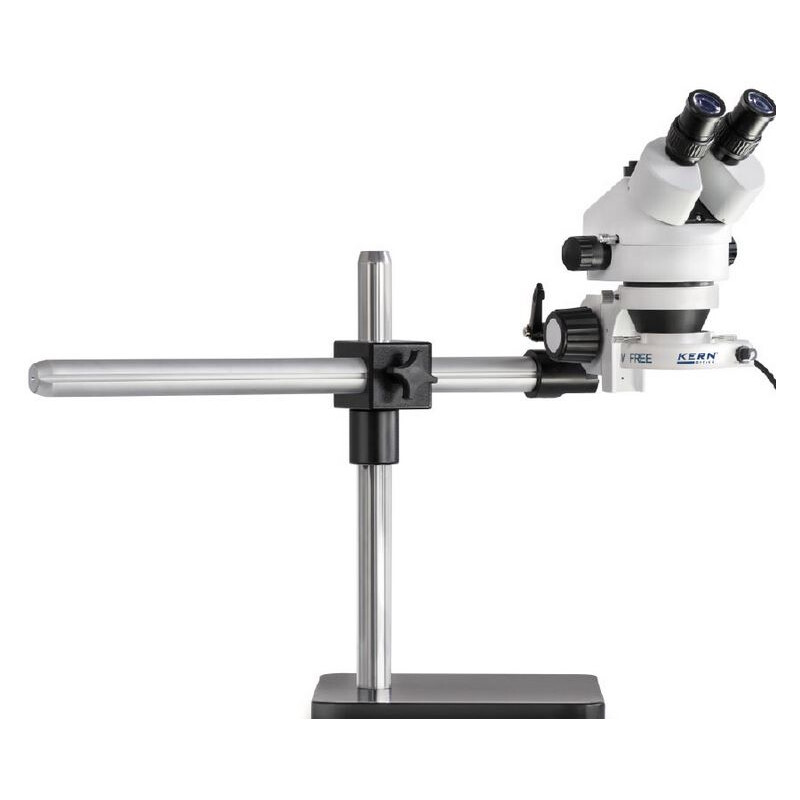 Kern Microscopio stereo zoom OZL 961, bino, 0,7-4,5x, Brazo telescópico Trípodes (Placa), Anillo LED