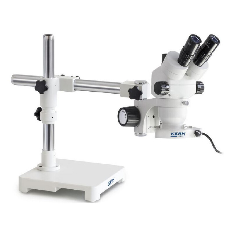 Kern Stereo zoom microscoop OZM 903, trino, 7x-45x, HSWF10x23mm, Statief, enkele arm (430 mm x 385 mm) w. tafelblad, Ringlampen LED 4,5 W