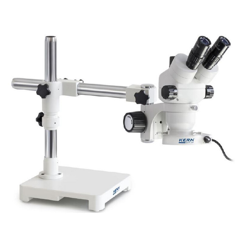 Kern Stereo zoom microscope OZM 902, bino, 7x-45x, HSWF, Stativ, Einarm m. Tischplatte, Ringlicht LED 4.5 W
