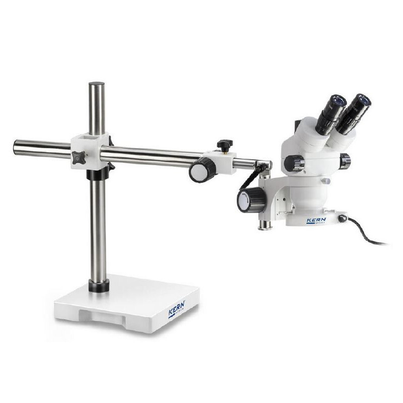 Kern Stereo zoom microscoop OZM 912, bino, 7x-45x, HSWF 10x23 mm, Statief, enkele arm (430 mm x 385 mm) w. tafelblad, Ringlampen LED 4,5 W