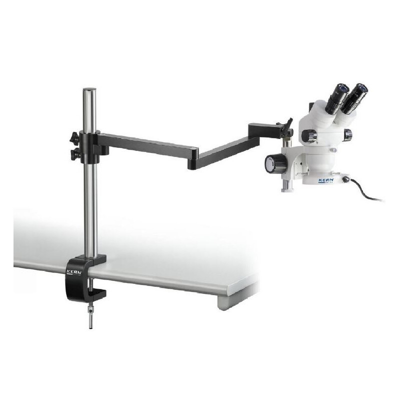 Kern Stereo zoom microscope OZM 952, bino, 7-45x, HSWF 10x23 mm, Industriel stands, articulated arm, table clamp, LED ring light 4.5W