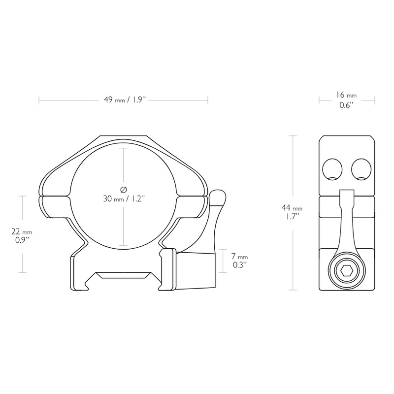 HAWKE Montaje de anillo de precisión de acero de 30 mm 2 piezas de palanca Weaver Medium