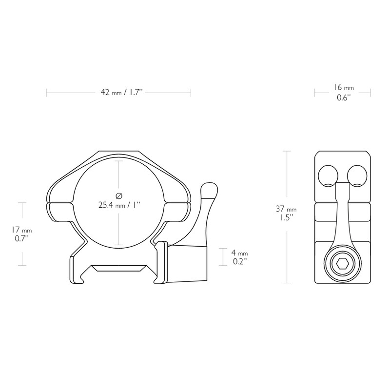 HAWKE Montaje de anillo de precisión de acero de 1 pulgada 2 piezas Weaver Bajo - Palanca