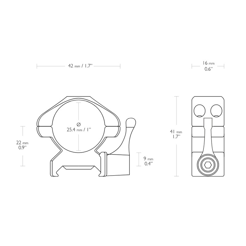HAWKE Precision steel ring mount 1 inch 2 pieces Weaver middle lever