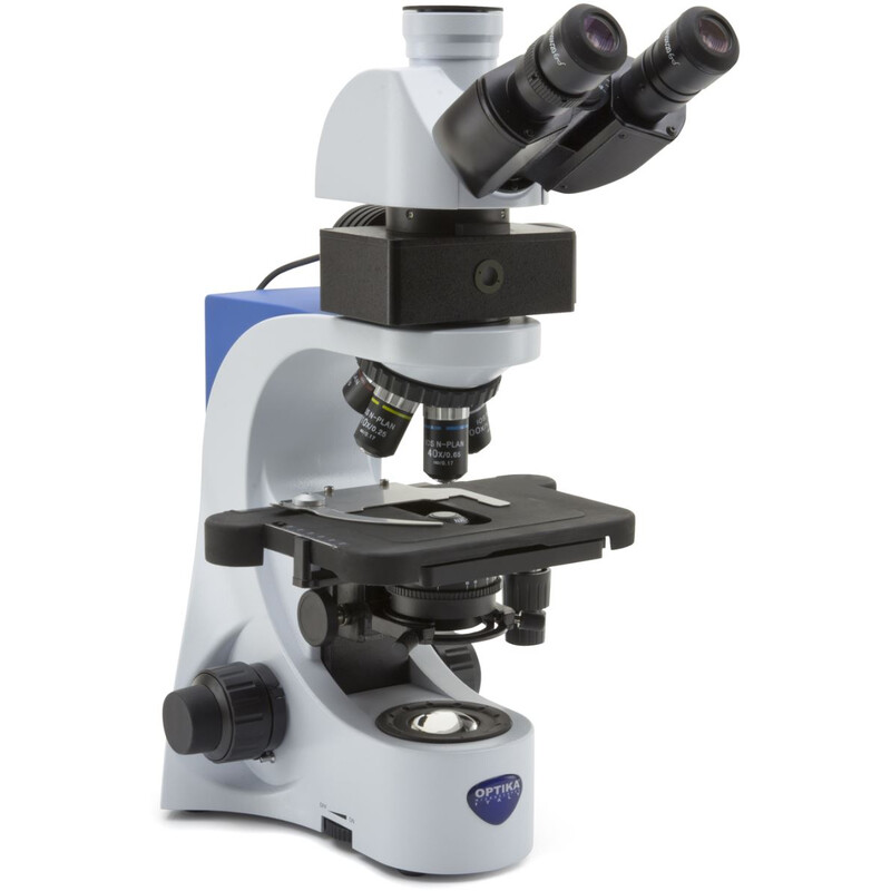 Optika Microscope B-383LD, trino, FL-LED, blue filter, N-PLAN, IOS, 40x-1000x