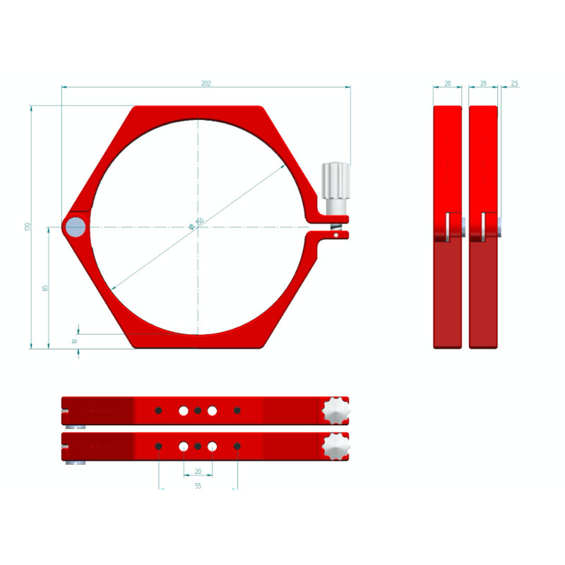 PrimaLuceLab Tube clamps PLUS 150mm