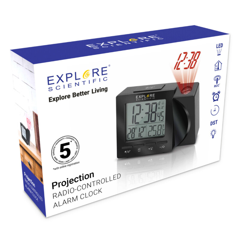 Explore Scientific Weather station Radio-controlled projection clock with indoor temperature