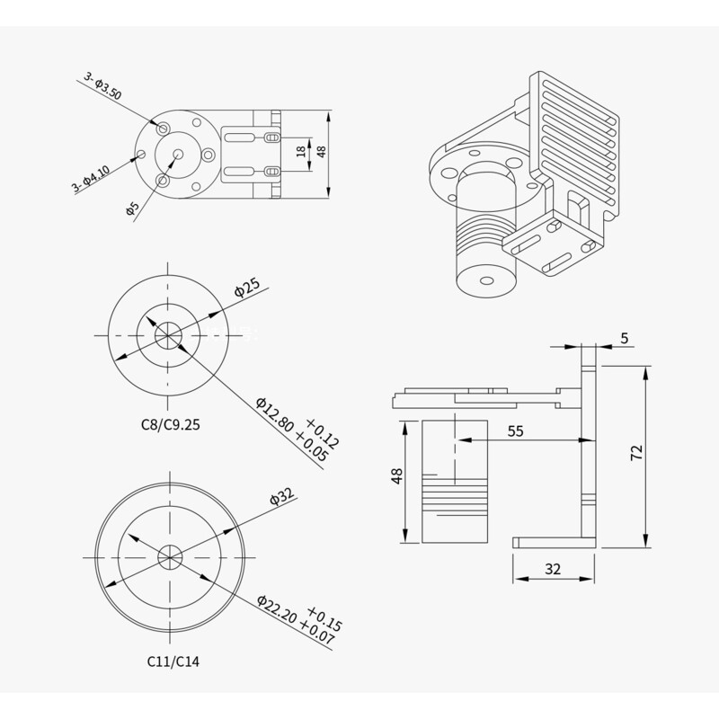 ZWO Adapters voor EAF scherpstelmotor naar Celestron C11 & C14