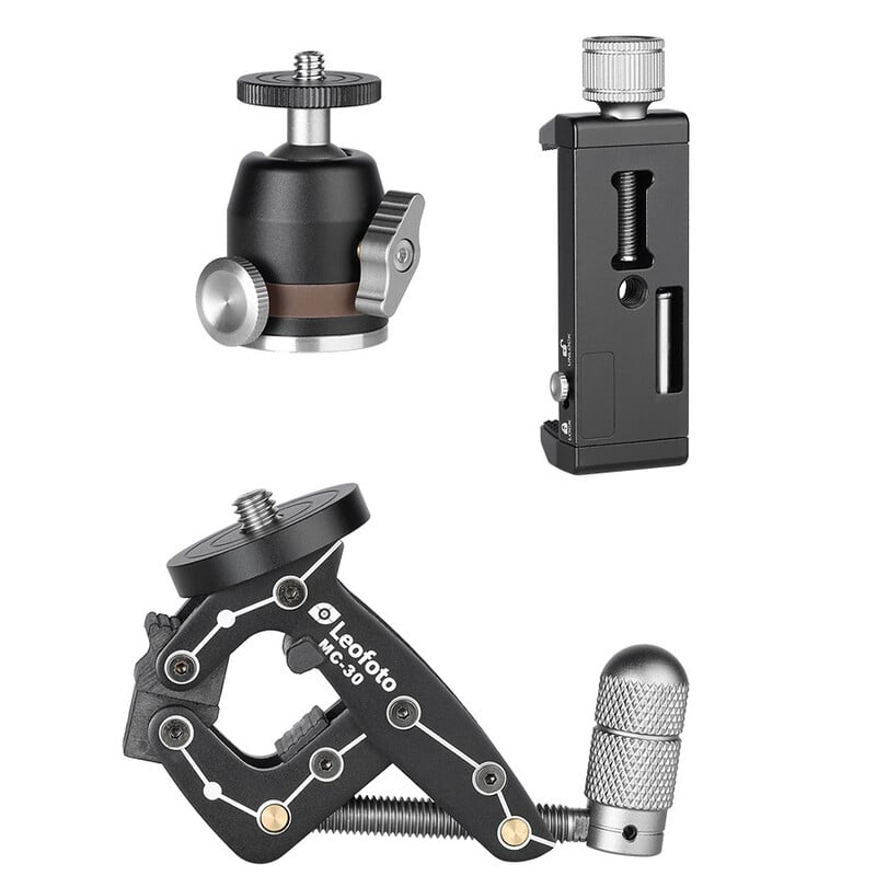 Leofoto Tripod MC-30 Kit (PC-90II, MBH-19, MC-30) Clamp, ballhead and smartphone holder