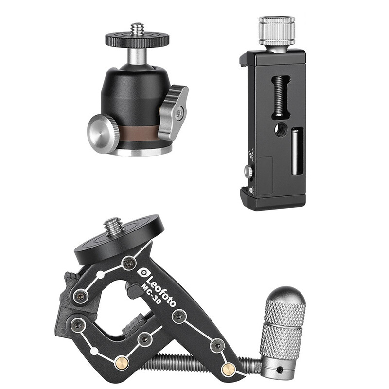 Leofoto Tripod MC-30 Kit (PC-90II ,MBH-19 , MC-30) Klemme, Kugelkopf und Smartphonehalter