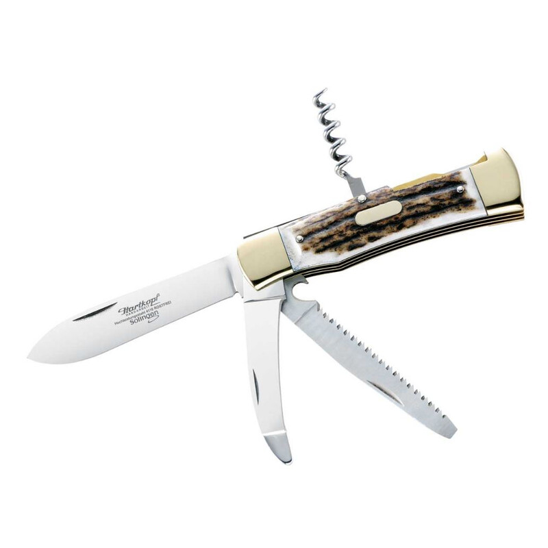 Hartkopf-Solingen Cuchillos Navaja de bolsillo de caza, asta de ciervo, acero 1.4110