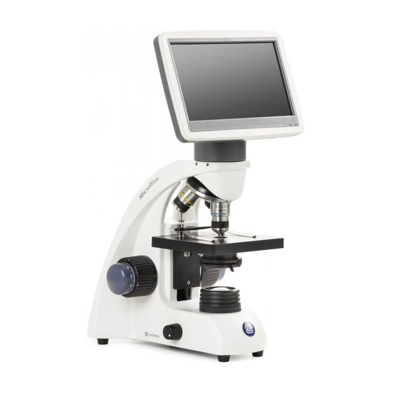 Euromex Microscope MicroBlue, MB.1001-LCD, 5.6 inch LCD Bildschirm, Achr. 4/10/S40x Objektive, DIN 35mm perf., 40x - 400x, LED, 1W, einfacher Objekttisch