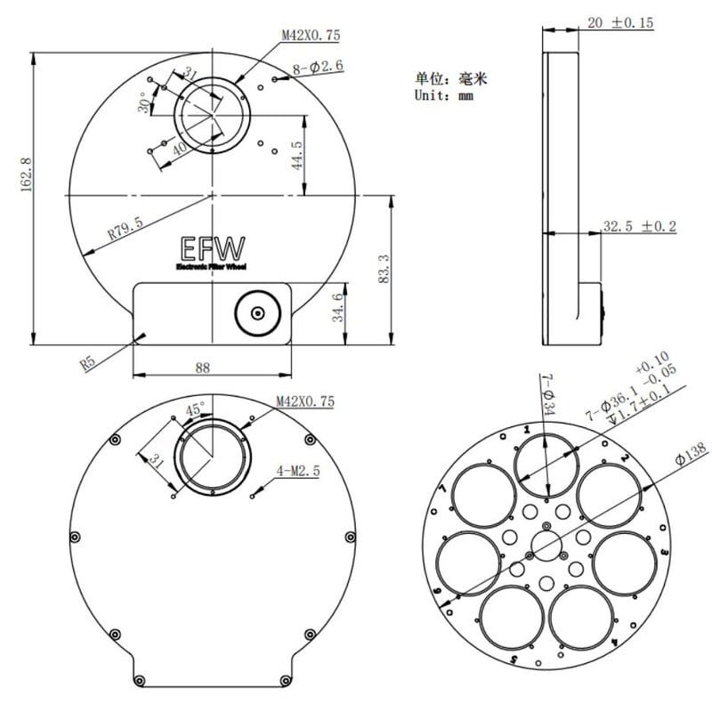 ZWO Filterwiel EFW 7x36 mm II