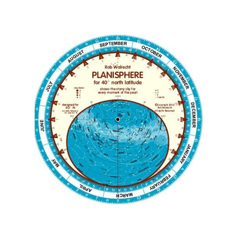 Rob Walrecht Star chart Planisphere 40°N 25cm
