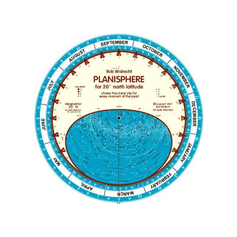 Rob Walrecht Star chart Planisphere 20°N 25cm