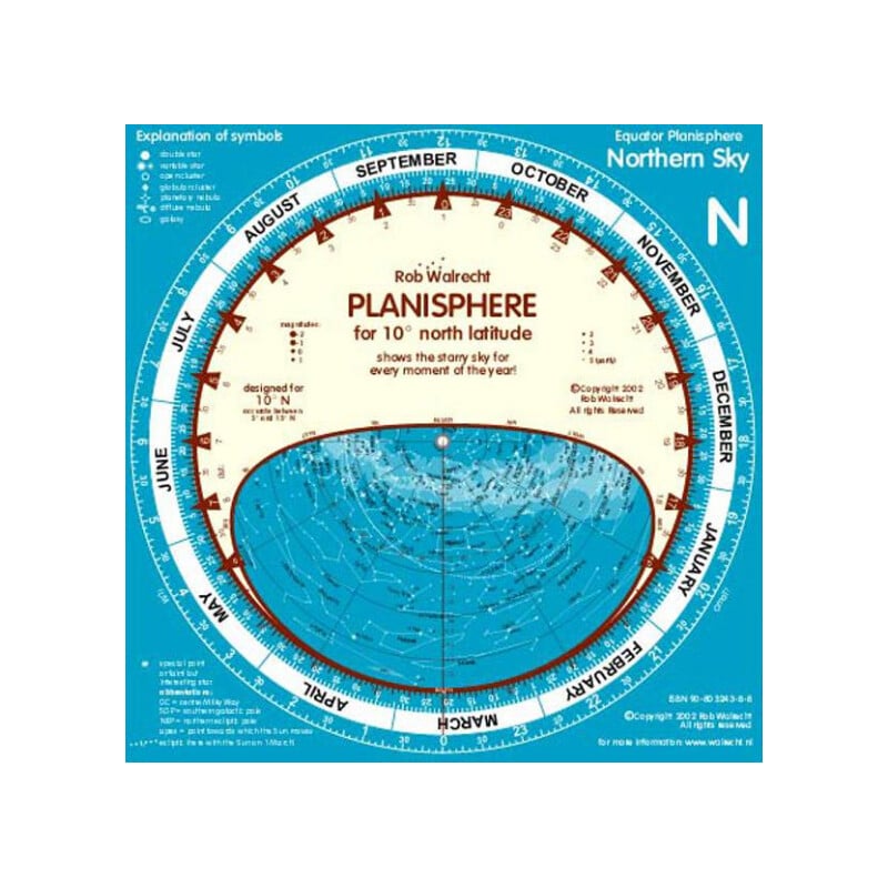 Rob Walrecht Sterrenkaart Planisphere 10°N 25cm