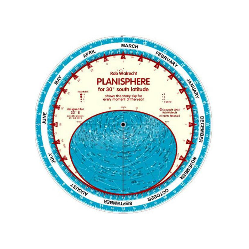 Rob Walrecht Star chart Planisphere 30°S 25cm