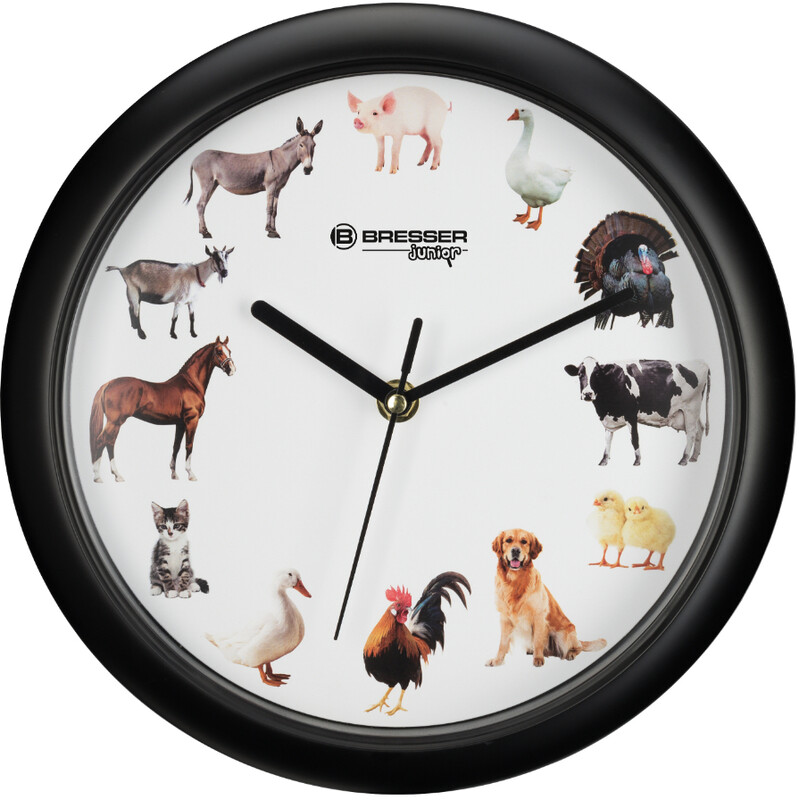 Bresser Junior Clock Wanduhr mit Tiergeräuschen