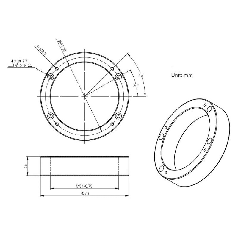 ZWO D70-M54F adapter