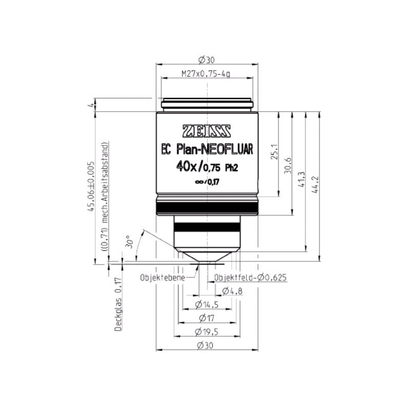 ZEISS Objectief EC Plan-Neofluar,Ph2 , 40x/0,75, wd=0,71