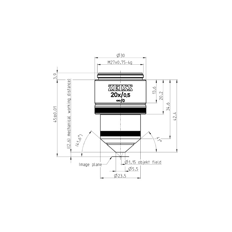ZEISS Objetivo W N-Achroplan 20x/0,5 wd=2,6mm