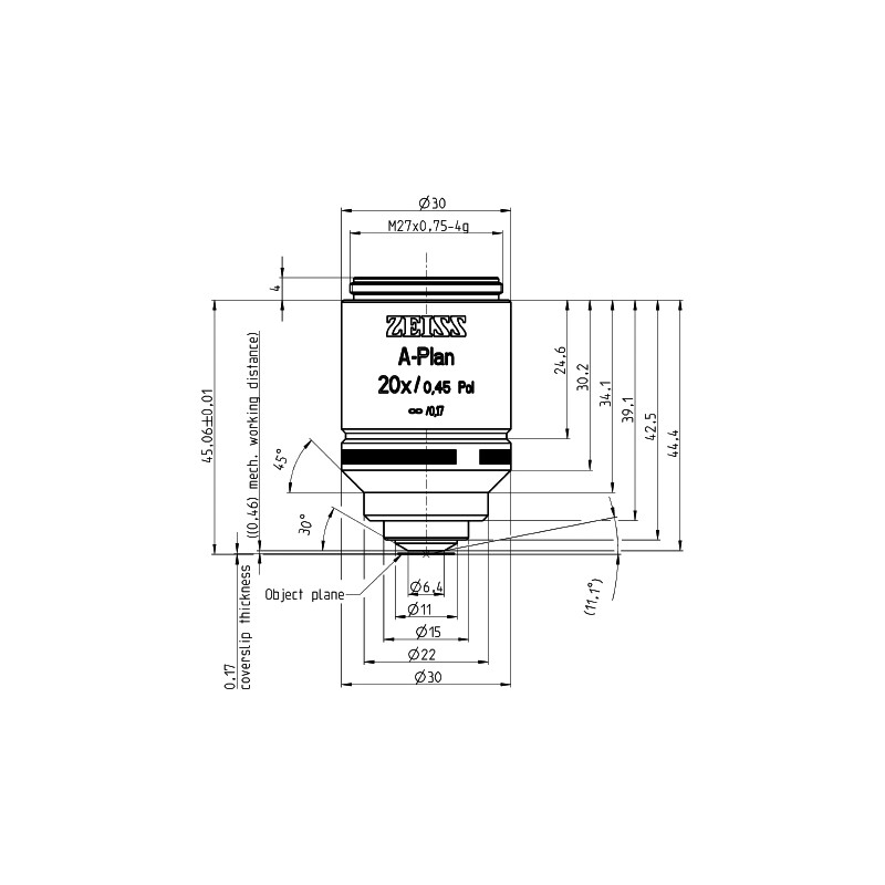 ZEISS Objetivos Plan A 20x/0,45 polo wd=0,46mm